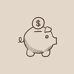 Image showing Piggy bank with dollar coin sketch icon.