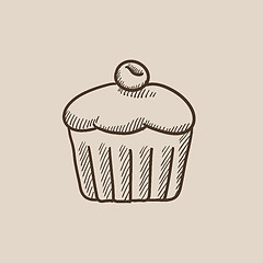 Image showing Cupcake with cherry sketch icon.