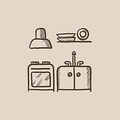 Image showing Kitchen interior sketch icon.