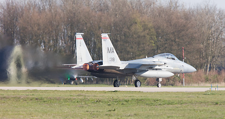 Image showing LEEUWARDEN, NETHERLANDS - APRIL 11, 2016: US Air Force F-15 Eagl