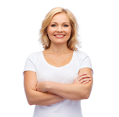 Image showing smiling woman in blank white t-shirt