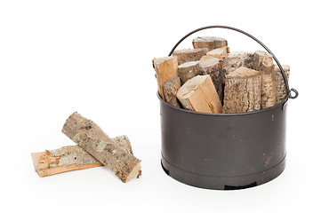 Image showing Metal basket of firewood