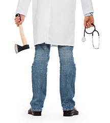 Image showing Evil medic holding a small axe and stethoscope