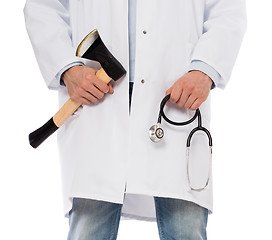 Image showing Evil medic holding a small axe and stethoscope