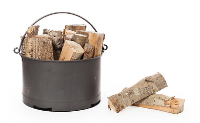 Image showing Metal basket of firewood