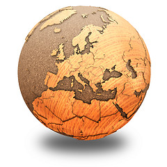 Image showing Europe on wooden planet Earth