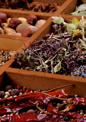 Image showing Spices in Wooden Box