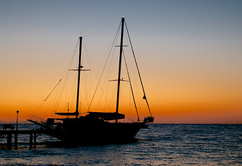 Image showing Sailing Ship on Sunrise 