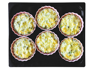 Image showing Freshly baked cheese and broccoli pies