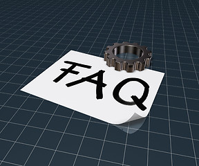 Image showing the word faq on paper sheet and gear wheel - 3d rendering