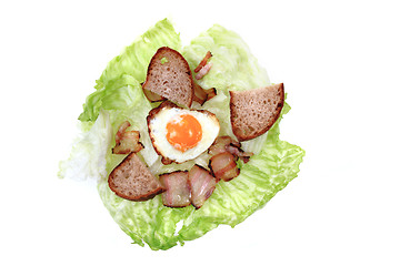 Image showing ham and eggs with lettuce and bread