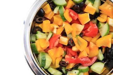 Image showing olive tomato cucumber pepper salad