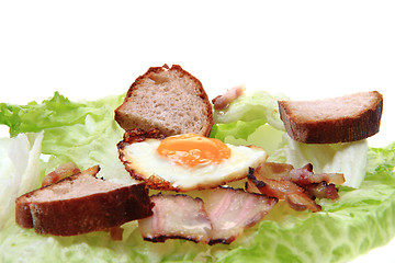 Image showing ham and eggs with lettuce and bread