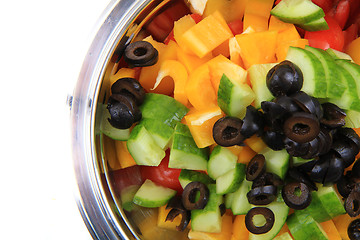 Image showing olive tomato cucumber pepper salad