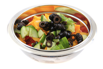 Image showing olive tomato cucumber pepper salad