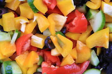 Image showing olive tomato cucumber pepper salad