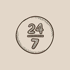 Image showing Open 24 hours and 7 days in wheek sign sketch icon.