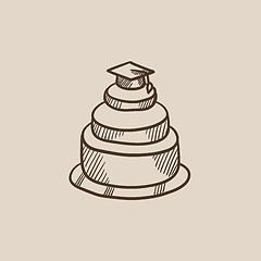 Image showing Graduation cap on top of cake sketch icon.