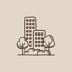 Image showing Residential building with trees sketch icon.