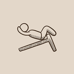 Image showing Man doing crunches on incline bench sketch icon.