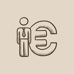 Image showing Businessman standing beside the Euro symbol sketch icon.