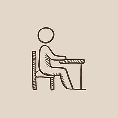 Image showing Student sitting on chair at the desk sketch icon.