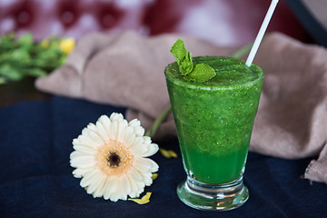 Image showing Healthy organic green smoothie