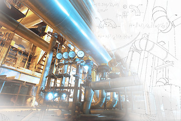 Image showing computer cad design of pipelines for modern industrial power pla