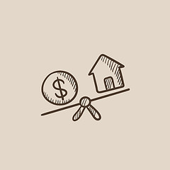 Image showing House and dollar symbol on scales sketch icon.