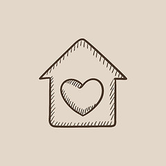 Image showing House with heart symbol sketch icon.