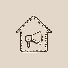 Image showing House fire alarm sketch icon.
