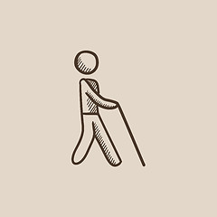 Image showing Blind man with stick sketch icon.