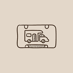 Image showing RV camping sign sketch icon.