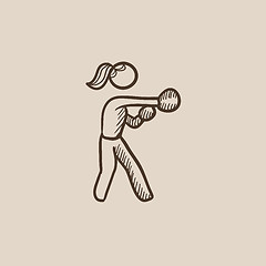 Image showing Female boxer sketch icon.