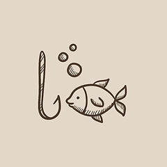 Image showing Fish with hook sketch icon.