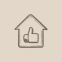 Image showing Thumb up in house sketch icon.