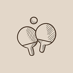 Image showing Table tennis racket and ball sketch icon.