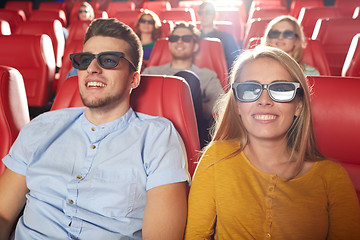 Image showing happy friends watching movie in 3d theater