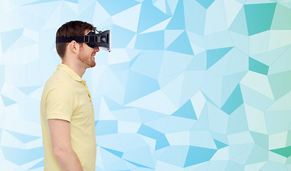 Image showing happy man in virtual reality headset or 3d glasses