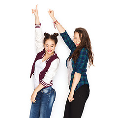 Image showing happy smiling pretty teenage girls dancing