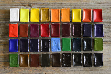 Image showing a lot of watercolors on wooden