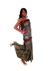 Image showing Gorgeous African American woman in long dress.