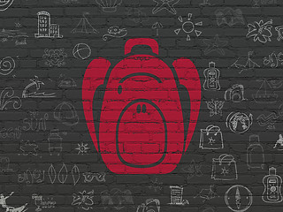 Image showing Tourism concept: Backpack on wall background