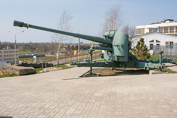 Image showing Vityazevo, Russia - April 8, 2016: A monument in honor of this place located on the shore battery firing position 464, 1942-1943 years \