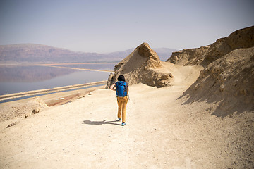 Image showing Family hiking in desert