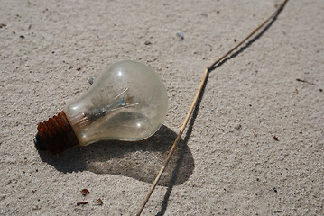 Image showing pollution, burned out incandescent lamp on the beach