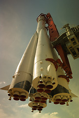 Image showing monument of space rocket with bicolor filter  