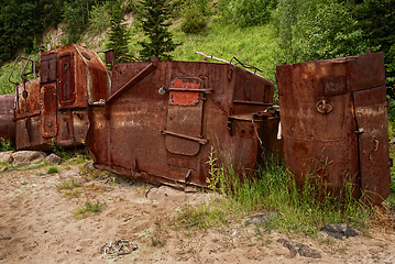 Image showing rusty wrecks, adapted for barn, with filter tonal contrast