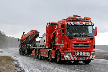 Image showing Heavy Duty Tow Truck in Snowfall