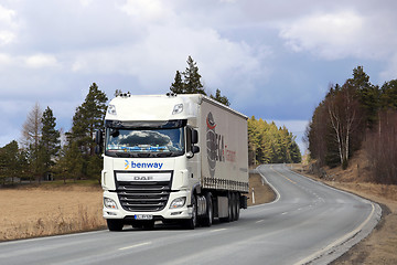 Image showing New White DAF Semi Truck on Rural Highway